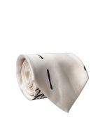 Dolce & Gabbana White Tattoo Floral Silk Adjustable Men Tied Necktie Tie