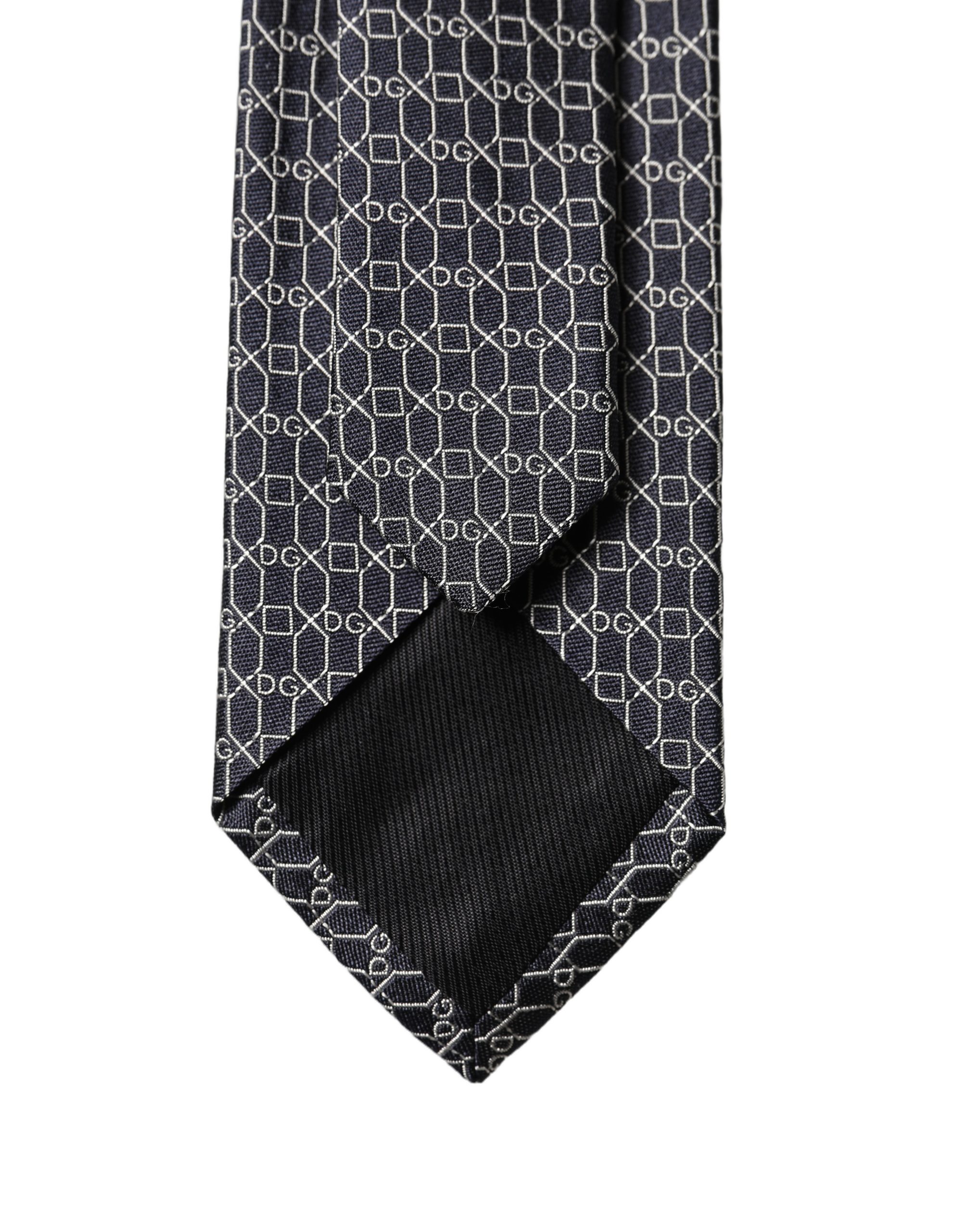 Dolce & Gabbana Black Geometric DG Silk Adjustable Men Tied Necktie Tie - Image 2