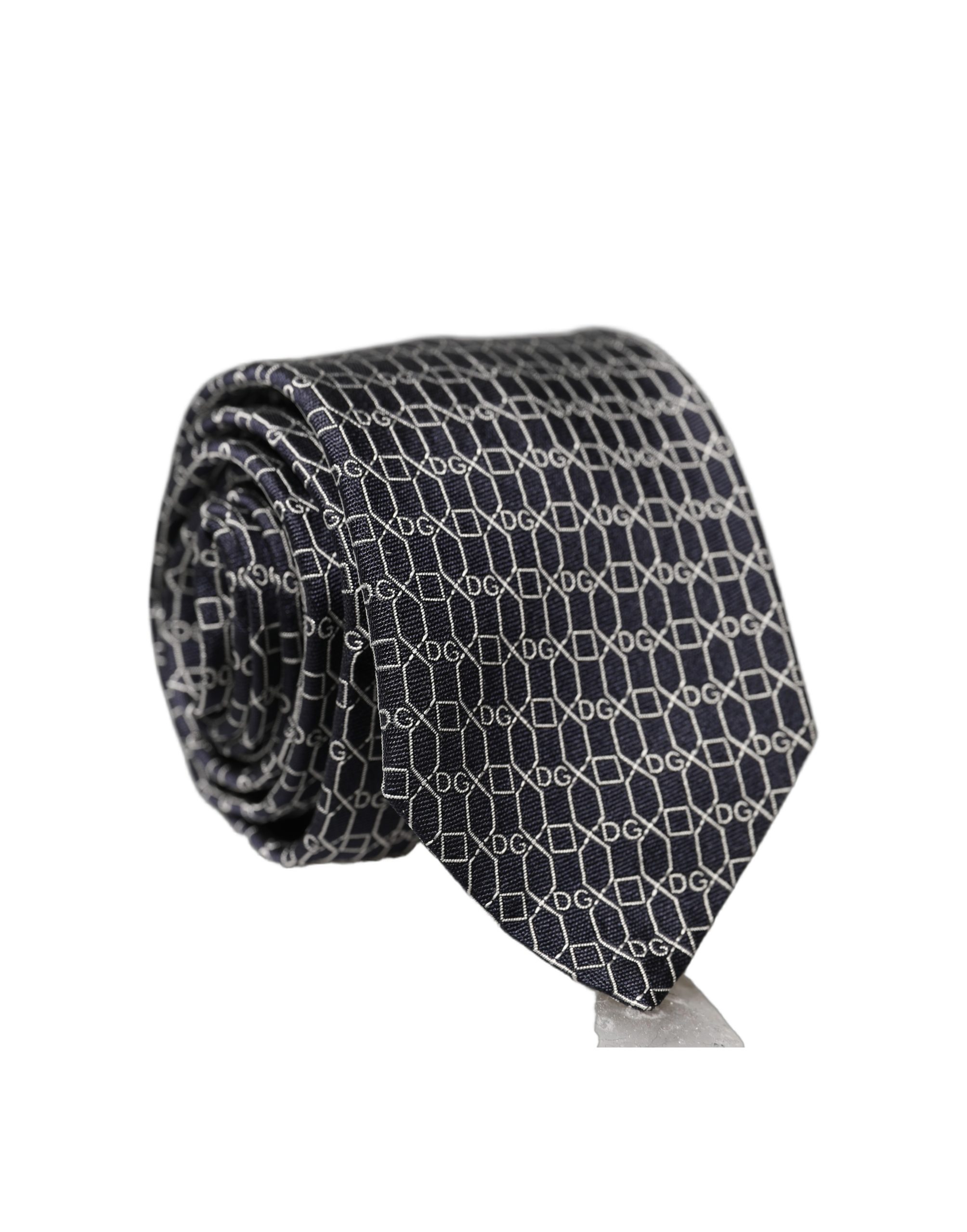 Dolce & Gabbana Black Geometric DG Silk Adjustable Men Tied Necktie Tie - Image 4