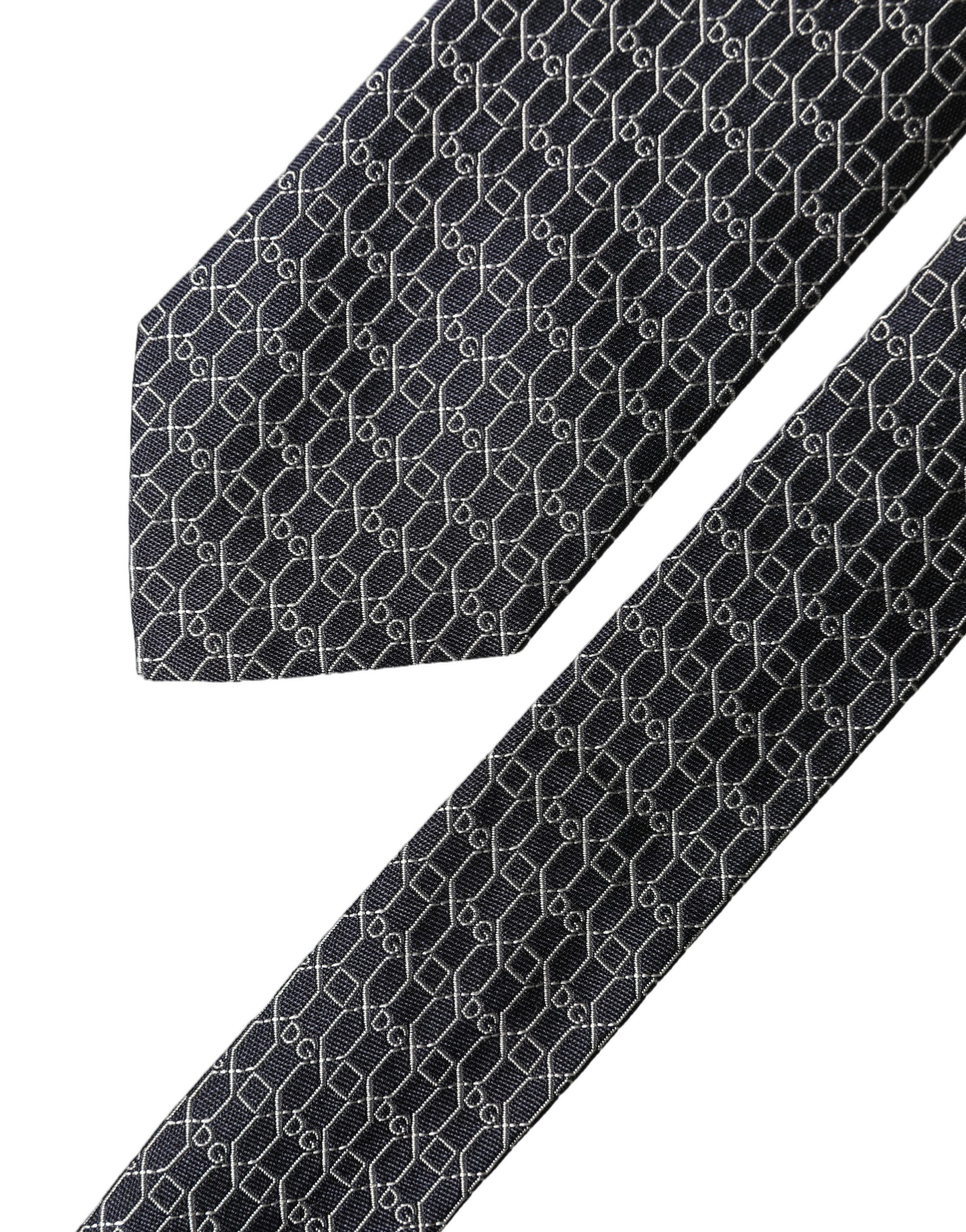 Dolce & Gabbana Black Geometric DG Silk Adjustable Men Tied Necktie Tie - Image 5