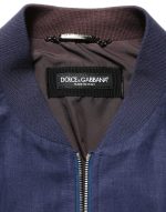 Dolce & Gabbana Blue Linen Full Zip Men Bomber Jacket
