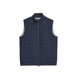 Herno Blue Linen Sleeveless Jacket