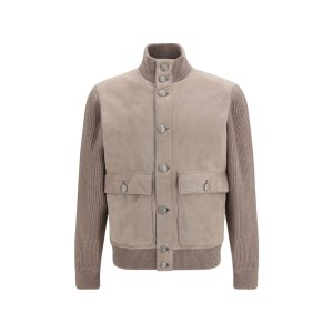 Brunello Cucinelli Beige Calf Leather Bos Taurus Leather Jacket