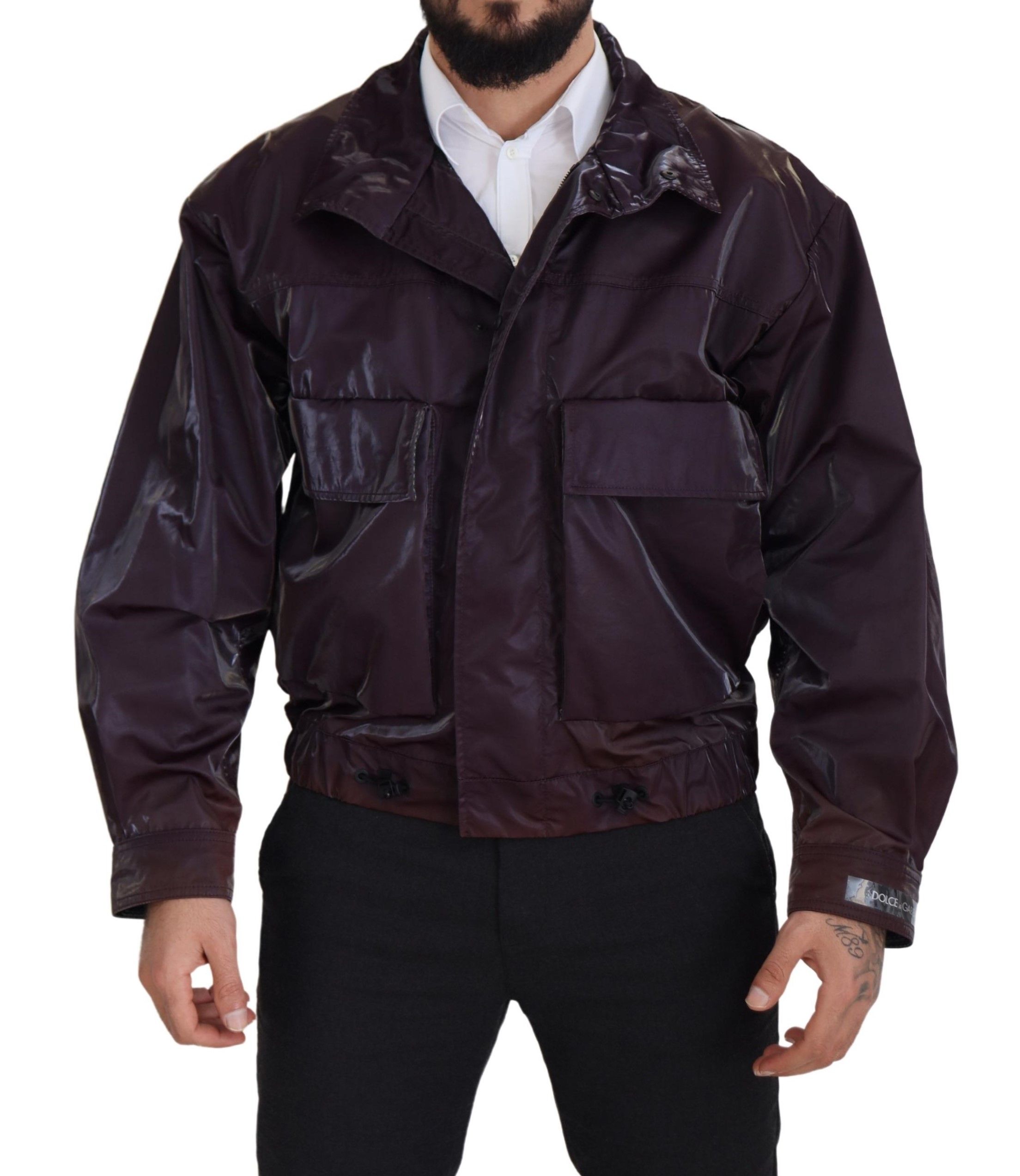 Dolce & Gabbana Purple Nylon Collared Biker Coat Jacket - Image 5
