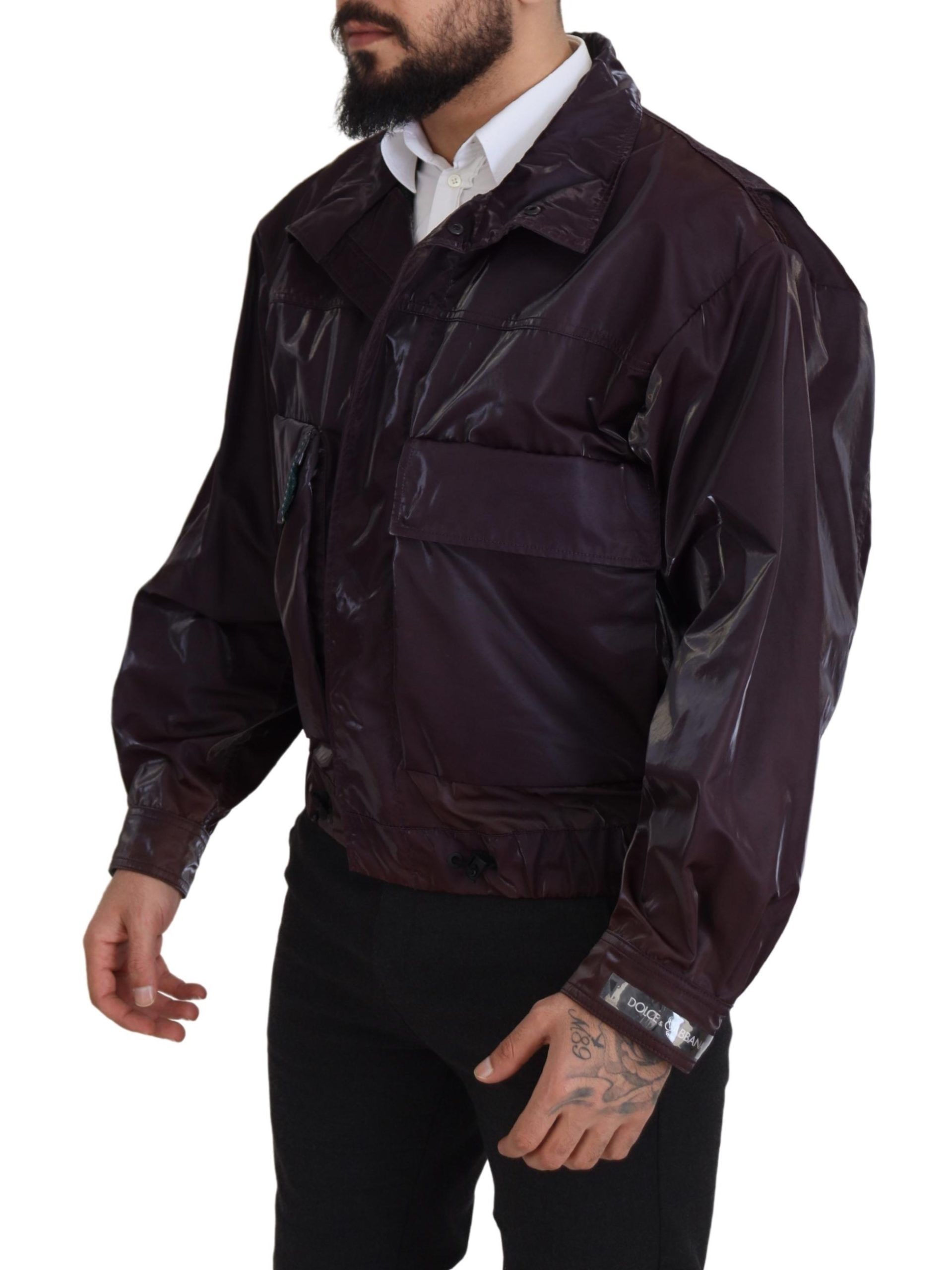 Dolce & Gabbana Purple Nylon Collared Biker Coat Jacket - Image 6
