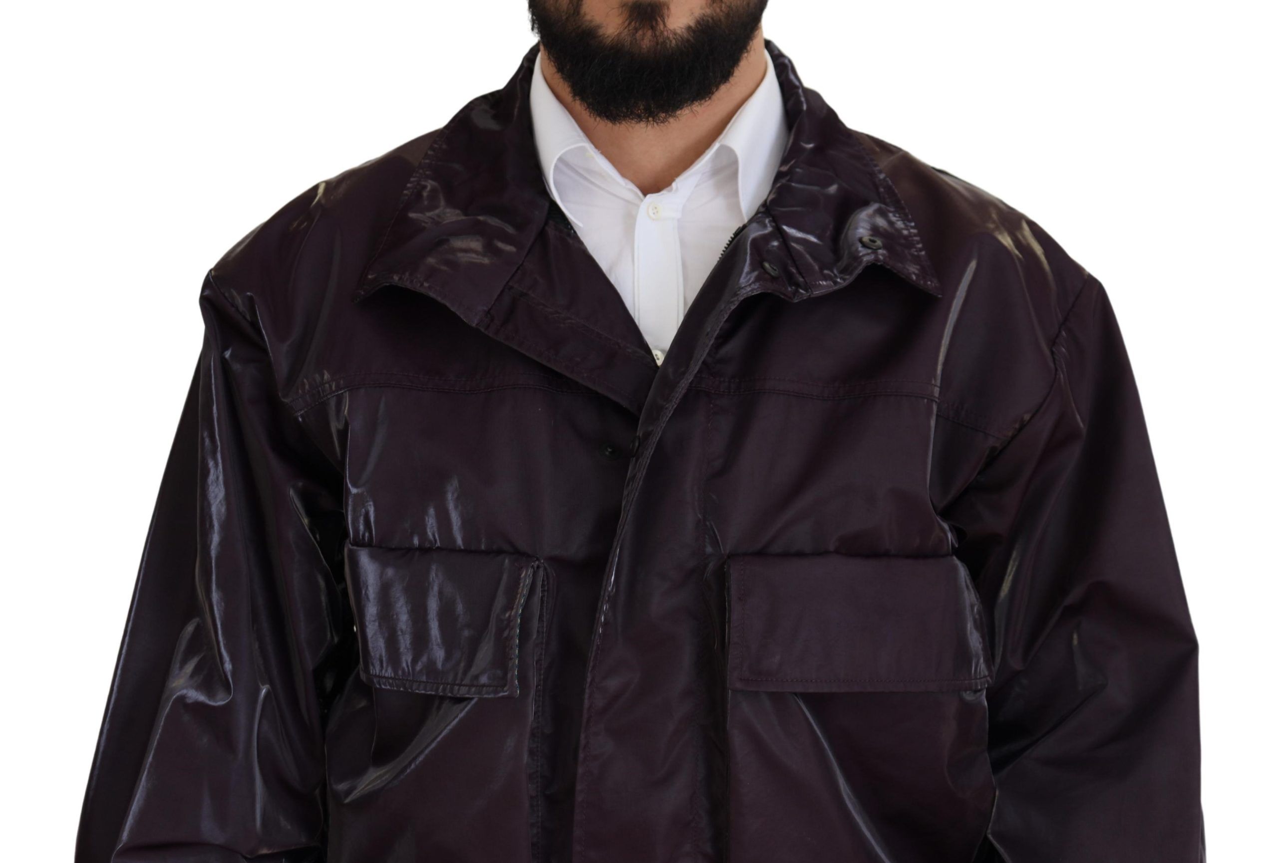 Dolce & Gabbana Purple Nylon Collared Biker Coat Jacket - Image 8